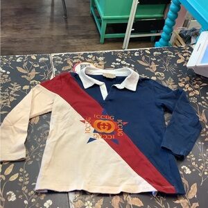 Gucci Kids Polo Shirt - Navy, Red, and Beige